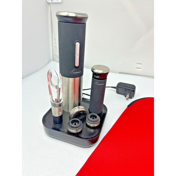 RABBIT Electric Wine Opener 8pc Set with Charging Base Wine Bag Test Works - Picture 2 of 3